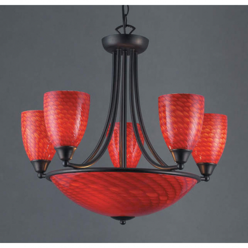 Arco Baleno 23"W 8 Light Chandelier in Dark Rust & Scarlet Red Glass