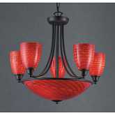 Arco Baleno 23"W 8 Light Chandelier in Dark Rust & Scarlet Red Glass