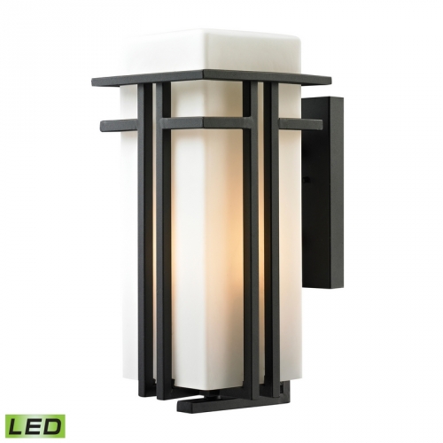 Croftwell 1 Light outdoor Sconce in Textured Matte Black w/ Opal White Blown Glass (LED)