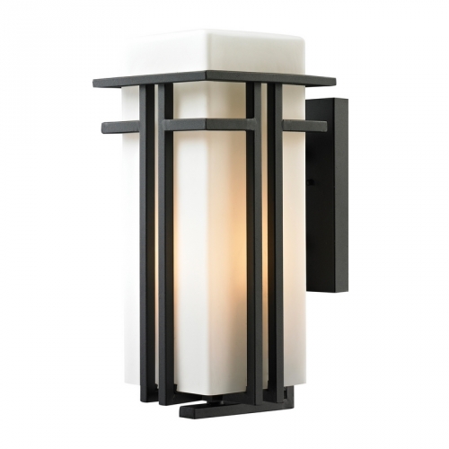 Croftwell 1 Light outdoor Sconce in Textured Matte Black w/ Opal White Blown Glass