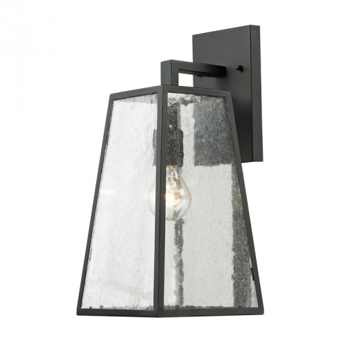 Meditterano 1 Light outdoor Sconce in Textured Matte Black w/ Clear Seedy Glass