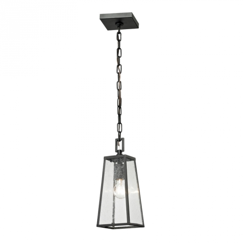 Meditterano 1 Light outdoor Pendant Light in Textured Matte Black w/ Clear Seedy Glass