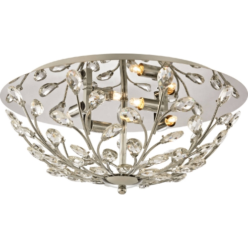 Crystique 4 Light Flush Mount Light in Polished Chrome w/ Branch Metalwork & Crystal