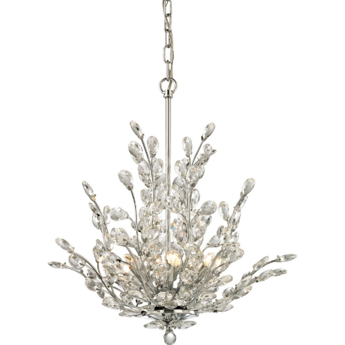 Crystique 6 Light Chandelier in Polished Chrome w/ Branch Metalwork & Crystal