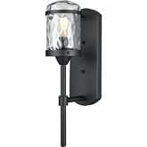 Torch 17"H 1 Light Outdoor Wall Sconce in Charcoal Black & Clear Water Glass