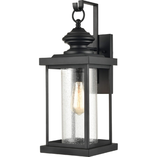 Minersville 21"H 1 Light Outdoor Wall Sconce in Black Metal & Seeded Glass