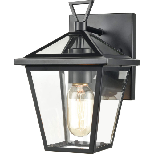 Main Street 10"H 1 Light Outdoor Wall Sconce in Black & Clear Glass