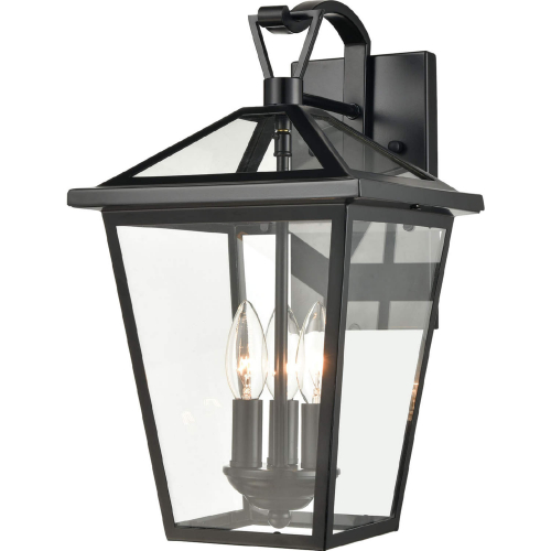 Main Street 16"H 3 Light Outdoor Wall Sconce in Black & Clear Glass