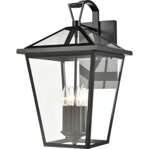 Main Street 21"H 4 Light Outdoor Wall Sconce in Black & Clear Glass