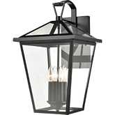 Main Street 21"H 4 Light Outdoor Wall Sconce in Black & Clear Glass