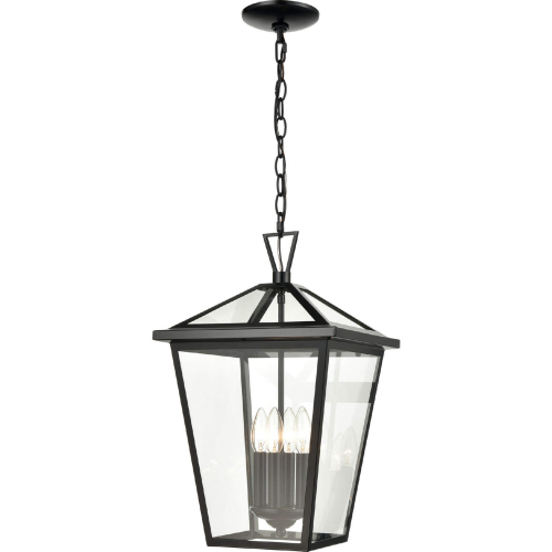 Main Street 12"W 4 Light Outdoor Pendant in Black & Clear Glass