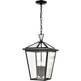 Main Street 12"W 4 Light Outdoor Pendant in Black & Clear Glass