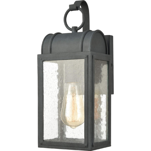 Heritage Hills 14"H 1 Light Outdoor Wall Sconce in Aged Zinc & Seeded Glass