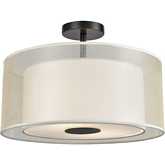 Ashland 16" Wide 2 Light Semi Flush Mount in Matte Black & White Fabric