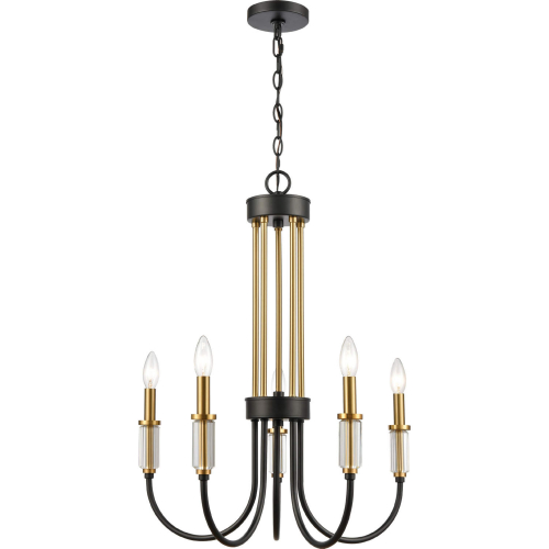 Glendon 22"W 5 Light Chandelier in Black & Burnished Brass