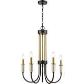 Glendon 22"W 5 Light Chandelier in Black & Burnished Brass