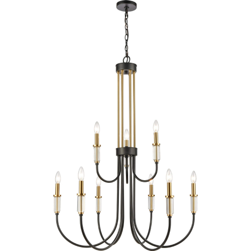 Glendon 31"W 9 Light Chandelier in Black & Burnished Brass