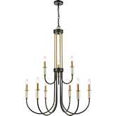 Glendon 31"W 9 Light Chandelier in Black & Burnished Brass