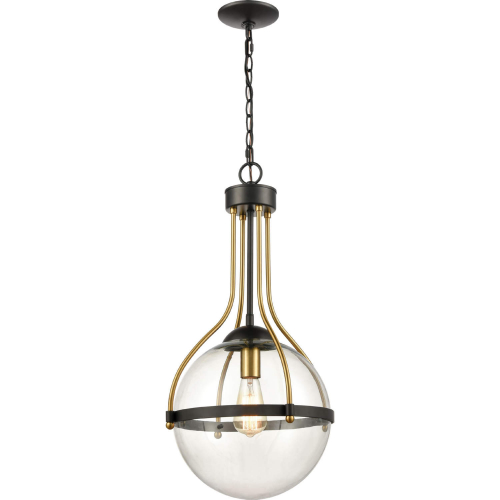 Vispon 14"W 1 Light Pendant in Black, Burnished Brass & Glass