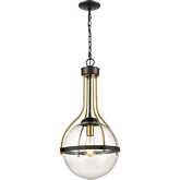 Vispon 14"W 1 Light Pendant in Black, Burnished Brass & Glass