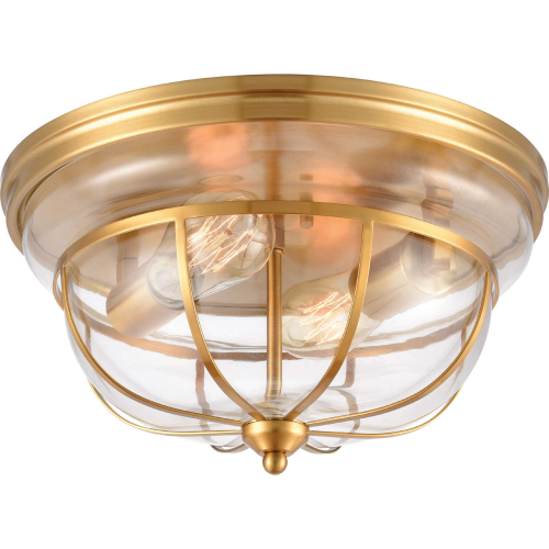 Manhattan Boutique 13"W 2 Light Flush Mount in Brushed Brass & Glass