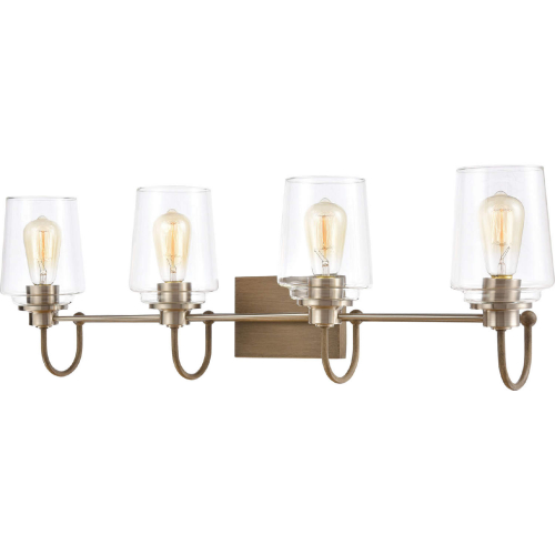 Bakersfield 35"W 4 Light Vanity Light in Wood, Nickel & Glass