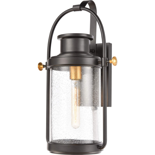 Wexford 1 Light Outdoor Wall Sconce in Black, Brushed Brass & Seeded Glass