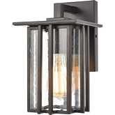 Radnor 10"H 1 Light Outdoor Wall Sconce in Black Metal & Seeded Glass