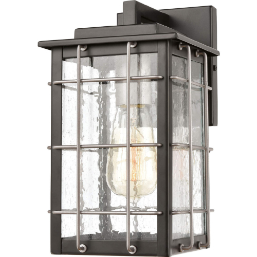 Brewster 11"H 1 Light Outdoor Wall Sconce in Black & Weathered Zinc Finish