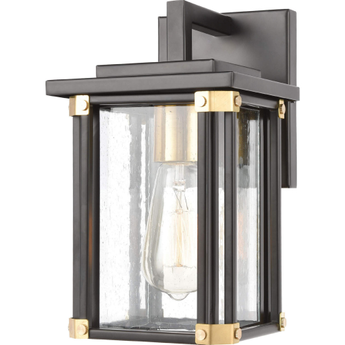 Vincentown 1 Light Outdoor Wall Sconce in Black, Brushed Brass & Seeded Glass