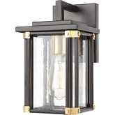 Vincentown 1 Light Outdoor Wall Sconce in Black, Brushed Brass & Seeded Glass