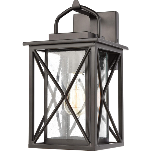 Carriage Light 13"H 1 Light Outdoor Wall Sconce in Black & Seeded Glass