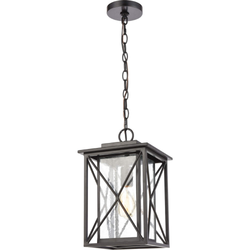 Carriage Light 9"W 1 Light Outdoor Pendant in Black & Seeded Glass