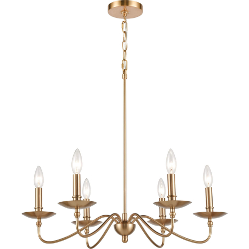 Wellsley 25"W 6 Light Chandelier in Burnished Brass