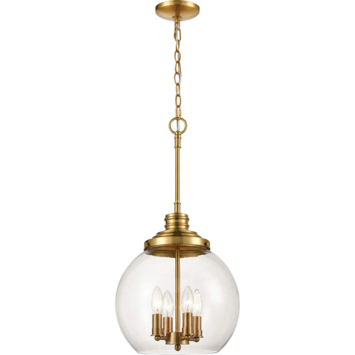 Chandra 13"W 4 Light Pendant in Burnished Brass & Clear Glass