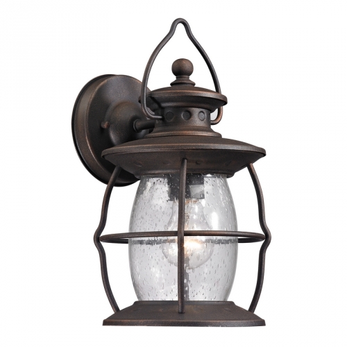 Village Lantern 1 Light Outdoor Sconce in Weathered Charcoal w/ Clear Seeded Glass