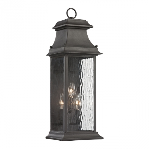 Forged Provincial 3 Light Outdoor Sconce in Charcoal with Textured Clear Glass