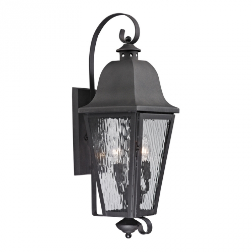 Forged Brookridge 3 Light Outdoor Sconce in Charcoal w/ Textured Clear Glass