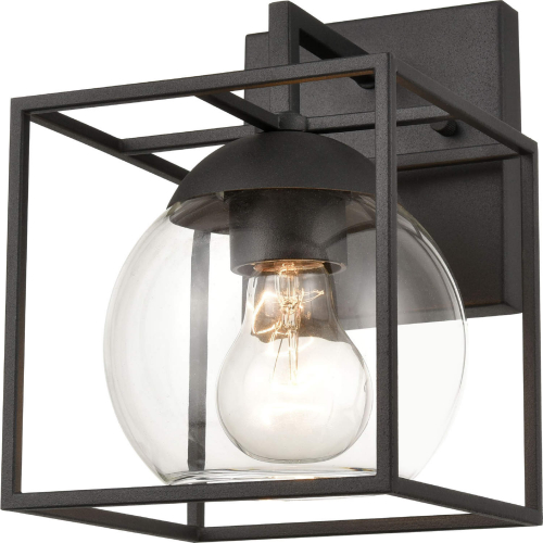 Cubed 9"H 1 Light Outdoor Wall Sconce in Charcoal Metal & Clear Glass