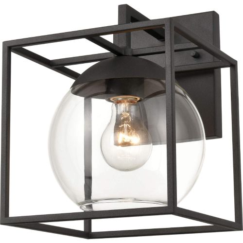 Cubed 11"H 1 Light Outdoor Wall Sconce in Charcoal Metal & Clear Glass