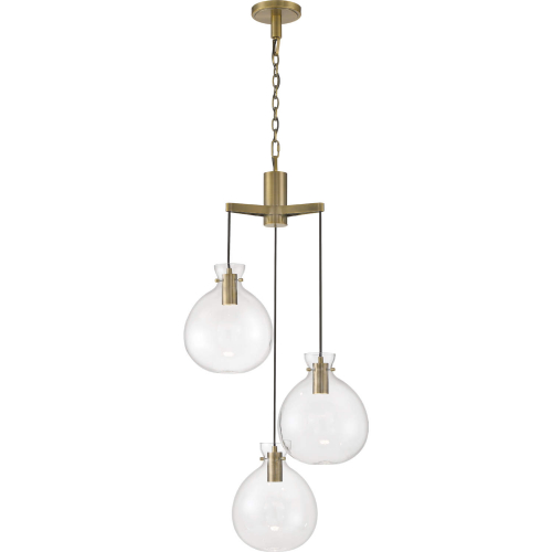 Selina Tiered Globe LED Chandelier in Antique Brass & Clear Glass