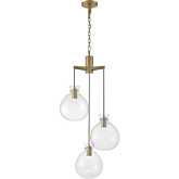 Selina Tiered Globe LED Chandelier in Antique Brass & Clear Glass