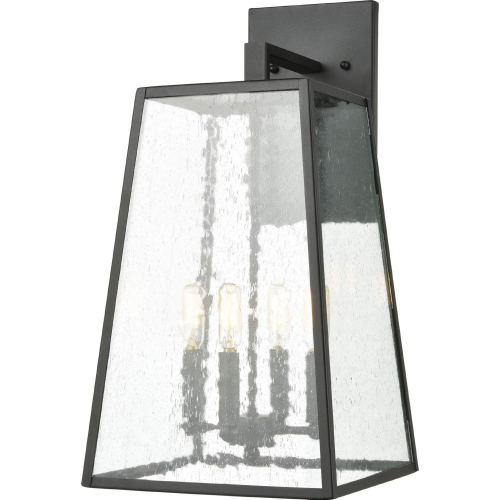 Meditterano 22"H 4 Light Outdoor Wall Sconce in Matte Black Metal & Seeded Glass