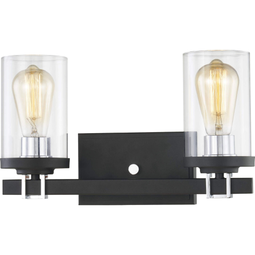 Holdfast 15"W 2 Light Vanity Light in Charcoal, Polished Chrome Finish & Glass