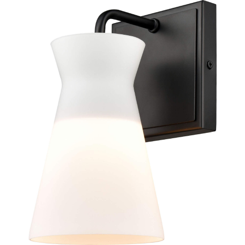 Brookville 9"H 1 Light Wall Sconce in Black Metal & Opal White Glass