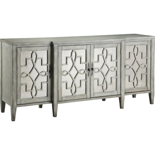 Lawrence Cabinet in Antique Mirror & Grey w/ Fretwork