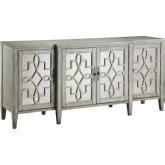 Lawrence Cabinet in Antique Mirror & Grey w/ Fretwork