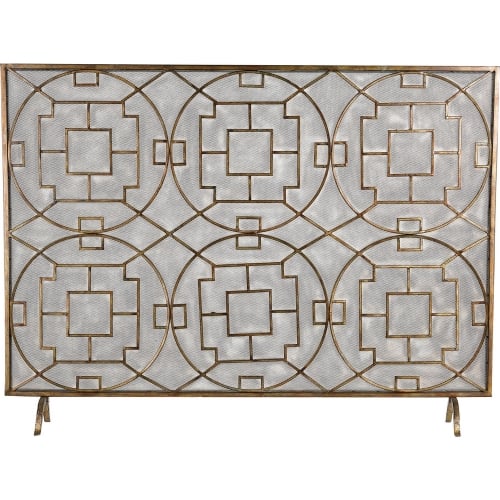 Geometric Firescreen in Silver Paint w/ Dark Brown Antique Wash