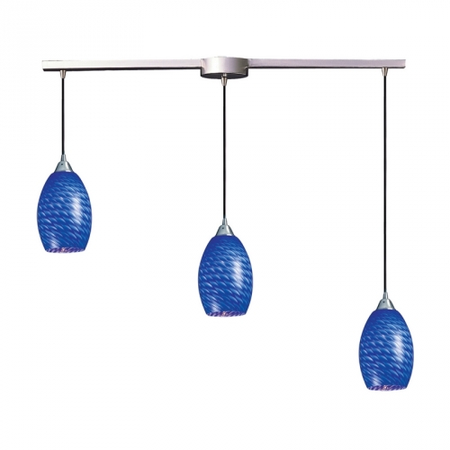 Mulinello 3 Light Pendant Light in Satin Nickel w/ Sapphire Glass