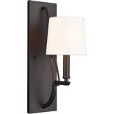 Robinson 16"H 1 Light Wall Sconce in Black Metal & Off White Fabric